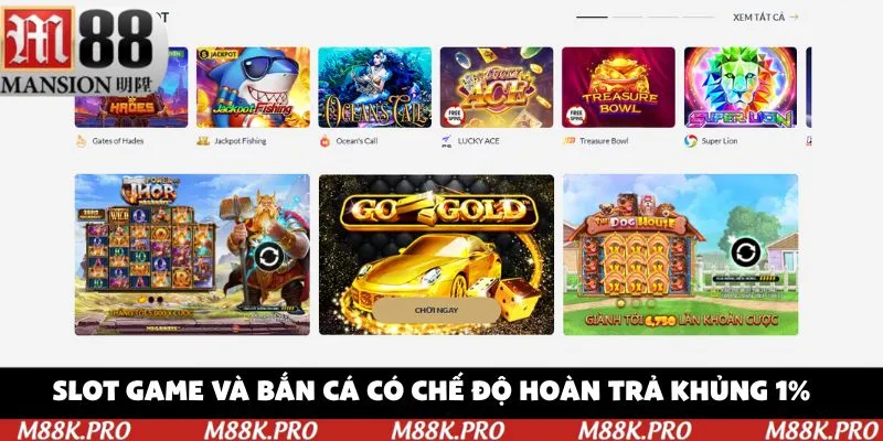 Slot game và bắn cá có chế độ hoàn trả khủng 1%